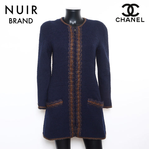 Chanel Size:38 Tweed Zip Up 97A Coco Mark Zip 1997s Jacket Navy WS10773