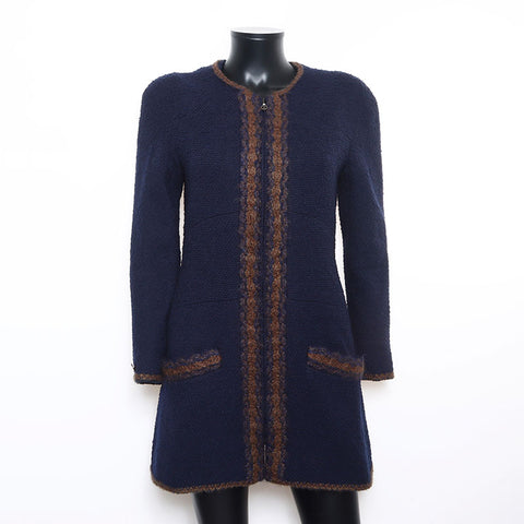 Chanel Size:38 Tweed Zip Up 97A Coco Mark Zip 1997s Jacket Navy WS10773