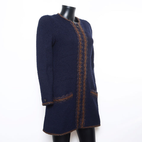 Chanel Size:38 Tweed Zip Up 97A Coco Mark Zip 1997s Jacket Navy WS10773