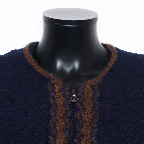 Chanel Size:38 Tweed Zip Up 97A Coco Mark Zip 1997s Jacket Navy WS10773