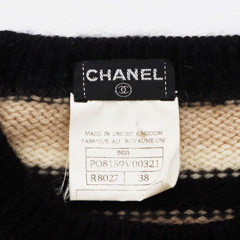 シャネル CHANEL Size:38 ボーダー ココマーク 96A カシミア ニット ベージュ WS10774