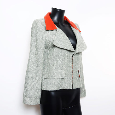 Chanel Leather Tweed Zip-up Size:38 01P 2001s Jacket Green WS10800