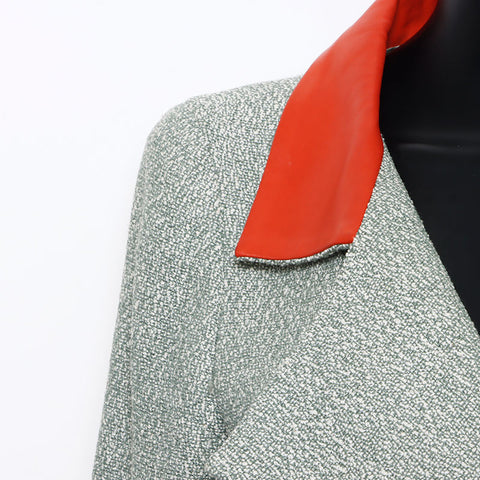 Chanel Leather Tweed Zip-up Size:38 01P 2001s Jacket Green WS10800