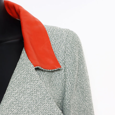 Chanel Leather Tweed Zip-up Size:38 01P 2001s Jacket Green WS10800