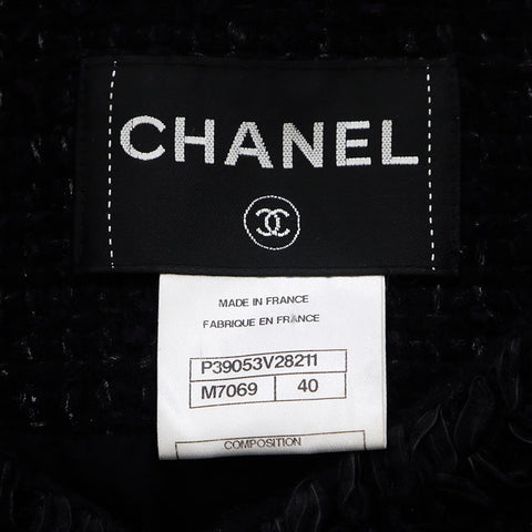 シャネル CHANEL Size:40 ツイード ノーカラー ショート P39053 ココマークボタン ジャケット ブラック WS10805