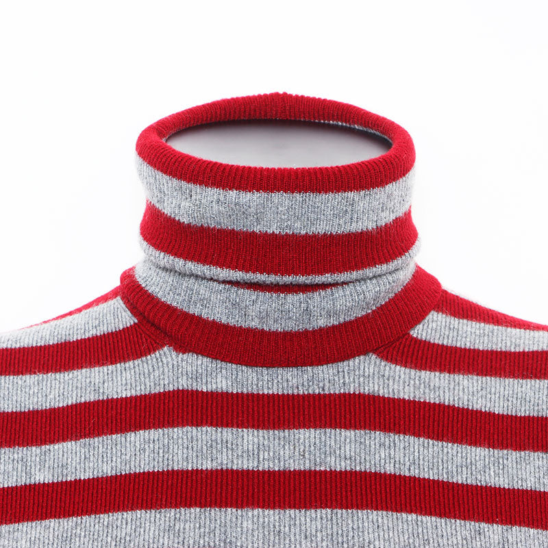 Chanel CHANEL border turtleneck short sleeve cashmere knit gray