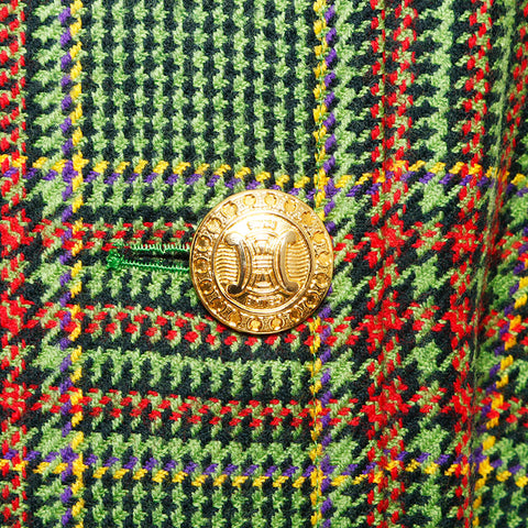 席琳（Celine no Collar）检查图案金色按钮Macadam按钮检查图案外套绿色WS10819