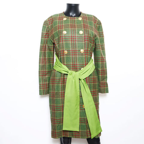 席琳（Celine no Collar）检查图案金色按钮Macadam按钮检查图案外套绿色WS10819