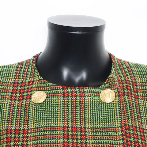 席琳（Celine no Collar）检查图案金色按钮Macadam按钮检查图案外套绿色WS10819