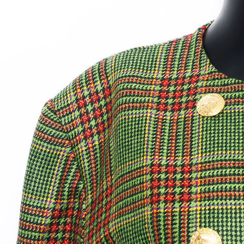 席琳（Celine no Collar）检查图案金色按钮Macadam按钮检查图案外套绿色WS10819