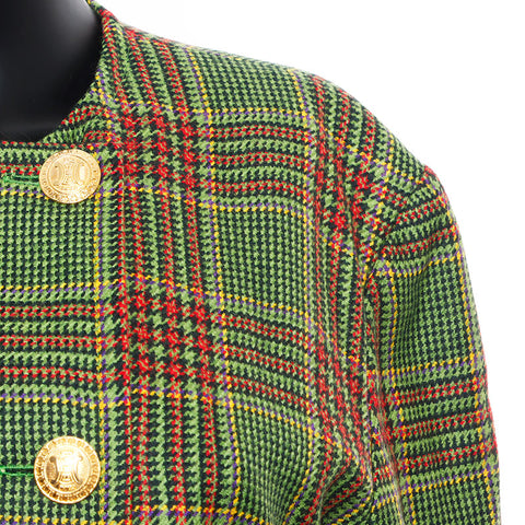 席琳（Celine no Collar）检查图案金色按钮Macadam按钮检查图案外套绿色WS10819