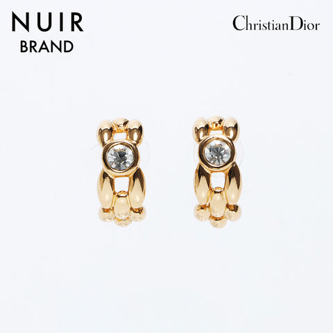 Christian Dior Rhinestone Earrings Gold WS10886