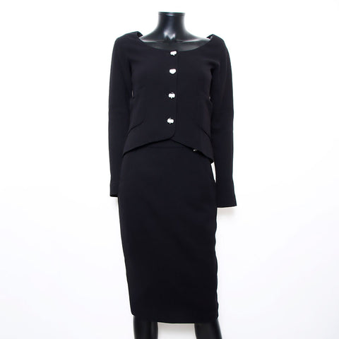 Taille de Chanel: 38 jupe de veste en soie en laine P42613 Suit noir WS10911