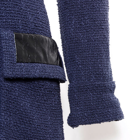 Chanel Size34 Cotton Long Coat P53436 Calfskin Coat Navy WS10914