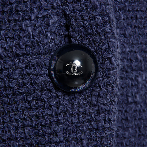Chanel Size34 Cotton Long Coat P53436 Calfskin Coat Navy WS10914