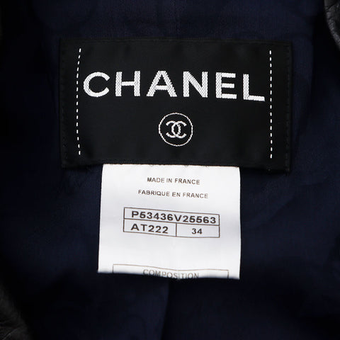 Chanel Size34 Cotton Long Coat P53436 Calfskin Coat Navy WS10914