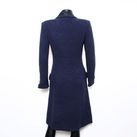 Chanel Size34 Cotton Long Coat P53436 Calfskin Coat Navy WS10914