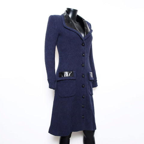 Chanel Size34 Cotton Long Coat P53436 Calfskin Coat Navy WS10914