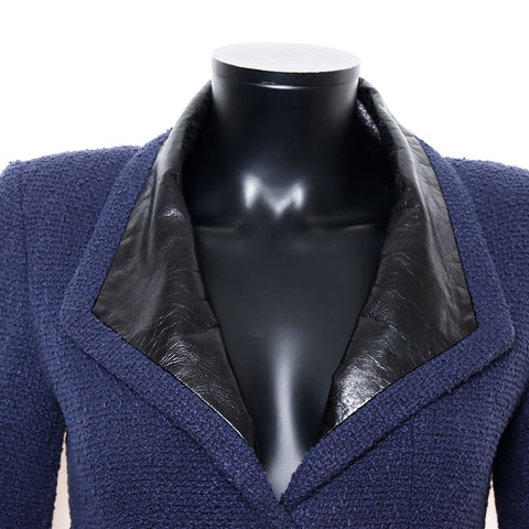 Chanel Size34 Cotton Long Coat P53436 Calfskin Coat Navy WS10914