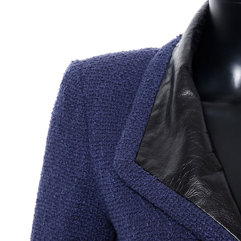 Chanel Size34 Cotton Long Coat P53436 Calfskin Coat Navy WS10914