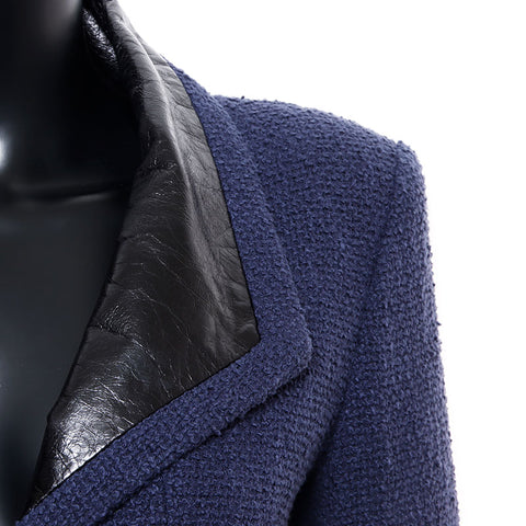 Chanel Size34 Cotton Long Coat P53436 Calfskin Coat Navy WS10914