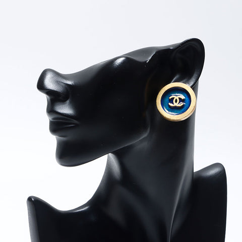 Chanel Chanel 94p Coco Mark Vintage Big Coco Large Boucles d'oreilles Gol Bleu WS10924
