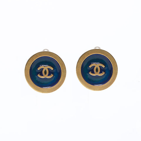 Chanel Chanel 94p Coco Mark Vintage Big Coco Large Boucles d'oreilles Gol Bleu WS10924