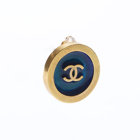 Chanel Chanel 94p Coco Mark Vintage Big Coco Large Boucles d'oreilles Gol Bleu WS10924