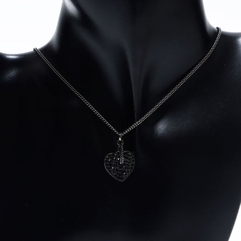 CHANEL 08P Rhinestone COCO Mark Heart 2008s Necklace Silver black WS10927