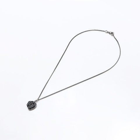 CHANEL 08P Rhinestone COCO Mark Heart 2008s Necklace Silver black WS10927