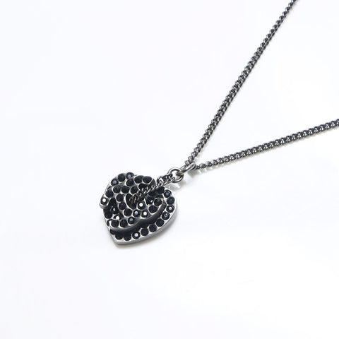CHANEL 08P Rhinestone COCO Mark Heart 2008s Necklace Silver black WS10927