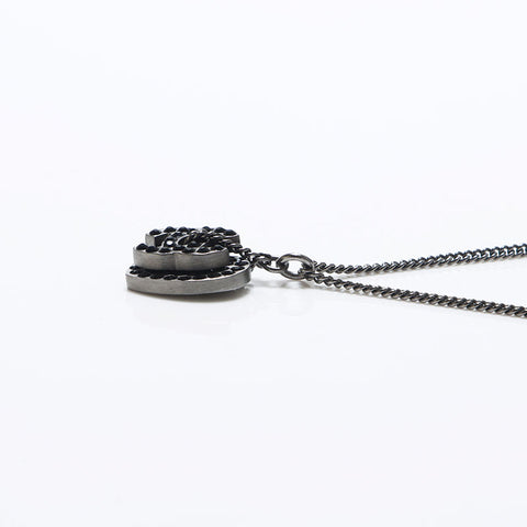 CHANEL 08P Rhinestone COCO Mark Heart 2008s Necklace Silver black WS10927