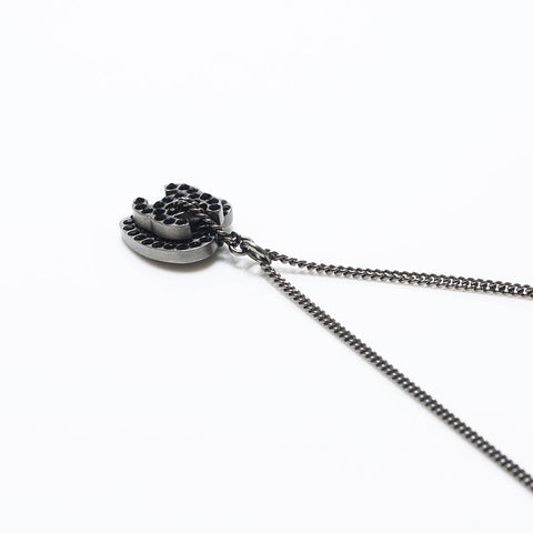 CHANEL 08P Rhinestone COCO Mark Heart 2008s Necklace Silver black WS10927
