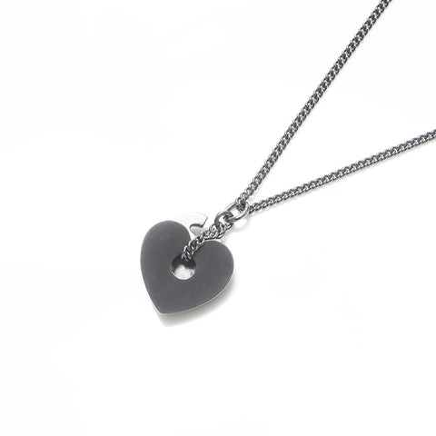 CHANEL 08P Rhinestone COCO Mark Heart 2008s Necklace Silver black WS10927