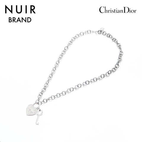 クリスチャンディオール Christian Dior ハート 南京錠 ラインストーン ネックレス シルバー WS10930