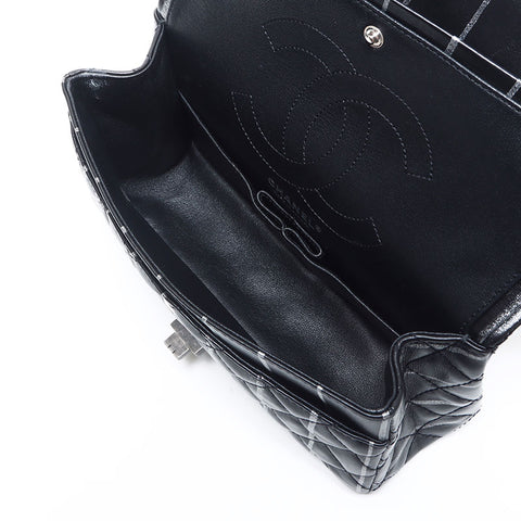 CHANEL 20 series Lambskin 2.55 Double flap Double Chain Matelasse 9.8" Stripe Shoulder Bag black WS10934