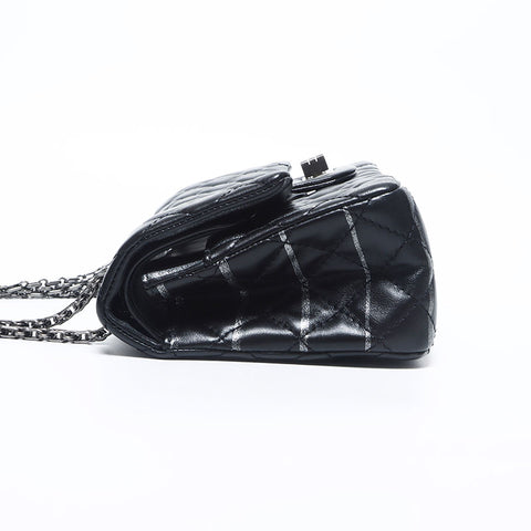 CHANEL 20 series Lambskin 2.55 Double flap Double Chain Matelasse 9.8" Stripe Shoulder Bag black WS10934