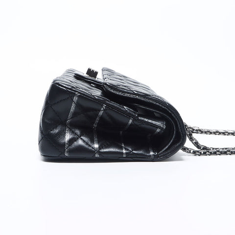 CHANEL 20 series Lambskin 2.55 Double flap Double Chain Matelasse 9.8" Stripe Shoulder Bag black WS10934