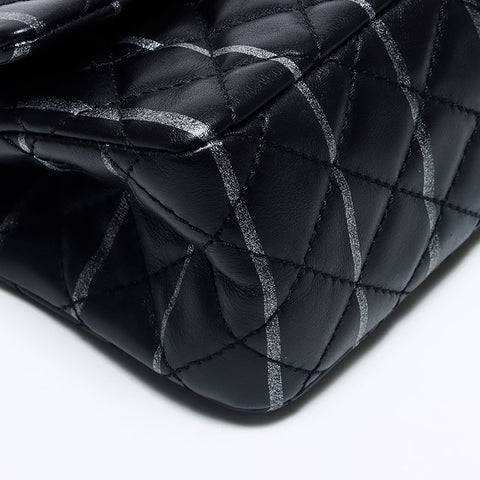 CHANEL 20 series Lambskin 2.55 Double flap Double Chain Matelasse 9.8" Stripe Shoulder Bag black WS10934
