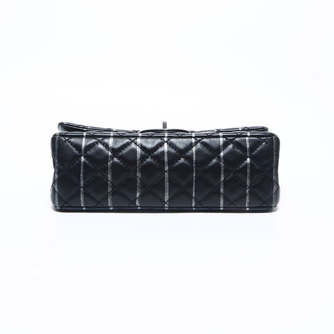 CHANEL 20 series Lambskin 2.55 Double flap Double Chain Matelasse 9.8" Stripe Shoulder Bag black WS10934