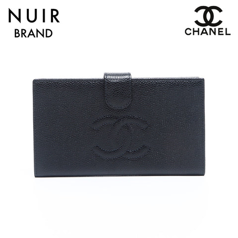 Chanel CHANEL No. 6 Coco Mark Caviar Skin Long Wallet Black WS10943