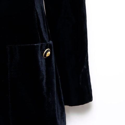 Chanel CHANEL 1990s Velour Coco Mark Button Coat Black WS10952