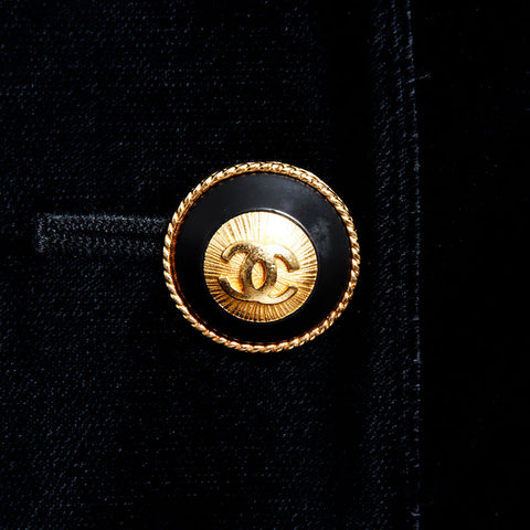 Chanel CHANEL 1990s Velour Coco Mark Button Coat Black WS10952