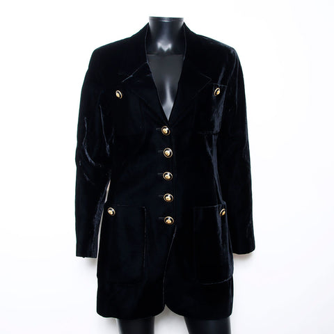 Chanel CHANEL 1990s Velour Coco Mark Button Coat Black WS10952