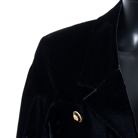 Chanel CHANEL 1990s Velour Coco Mark Button Coat Black WS10952