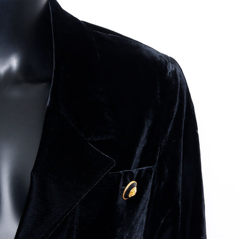 Chanel CHANEL 1990s Velour Coco Mark Button Coat Black WS10952