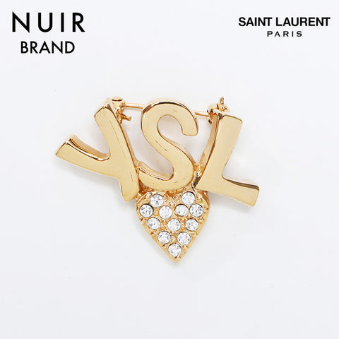 YVES SAINT LAURENT YSL logo heart rhinestone Brooch gold WS10971