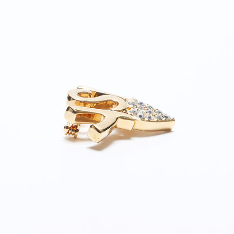 YVES SAINT LAURENT YSL logo heart rhinestone Brooch gold WS10971