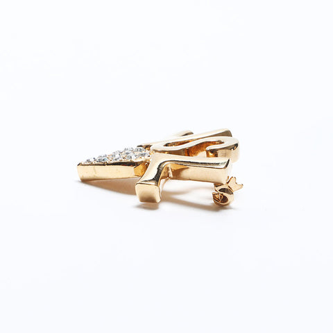 YVES SAINT LAURENT YSL logo heart rhinestone Brooch gold WS10971