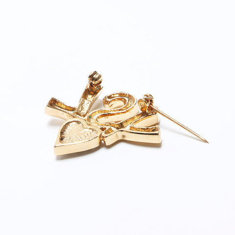 YVES SAINT LAURENT YSL logo heart rhinestone Brooch gold WS10971